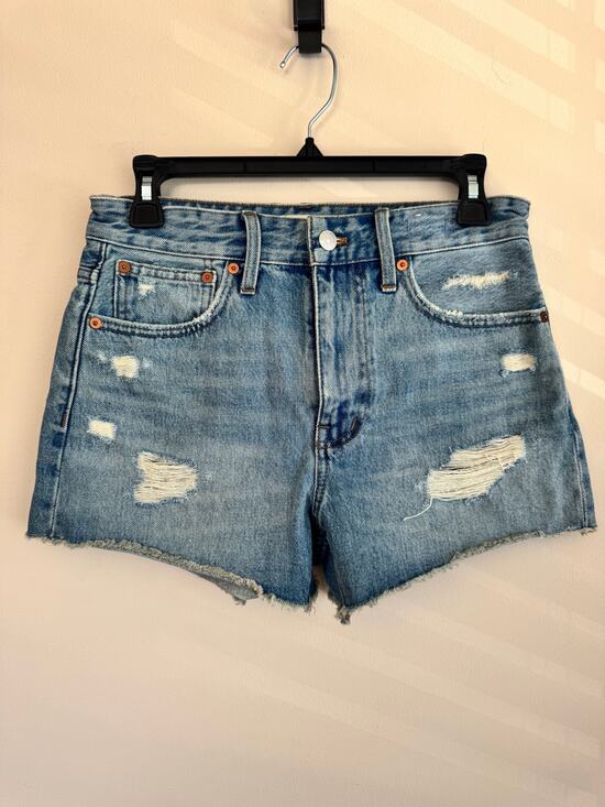 Madewell Pants - Madewell Relaxed Denim Mini Short Blue Raw Hem Sz 24
